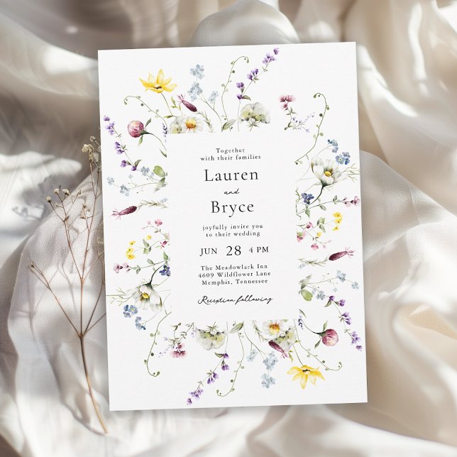Colourful Wildflowers Romantic Botanical Wedding Invitation (Available in both printed and instant download digital formats.)