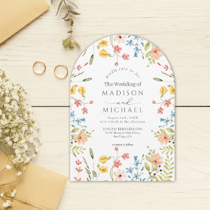 Colourful Wildflowers Rustic Garden Arch Wedding Invitation