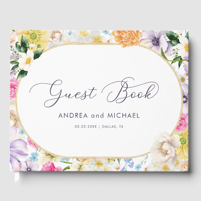 Colourful Wildflowers Spring Bloom Garden Wedding Guest Book (Front)
