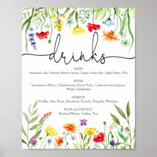 Colourful wildflowers spring drinks sign