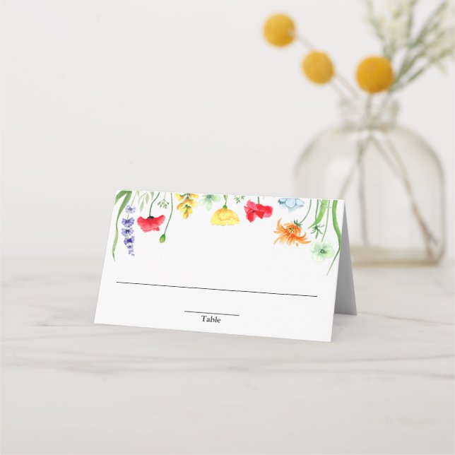 Colourful wildflowers spring florals place card (Front)