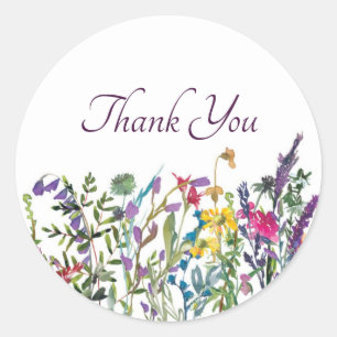 Colourful wildflowers thank you  classic round sti sticker