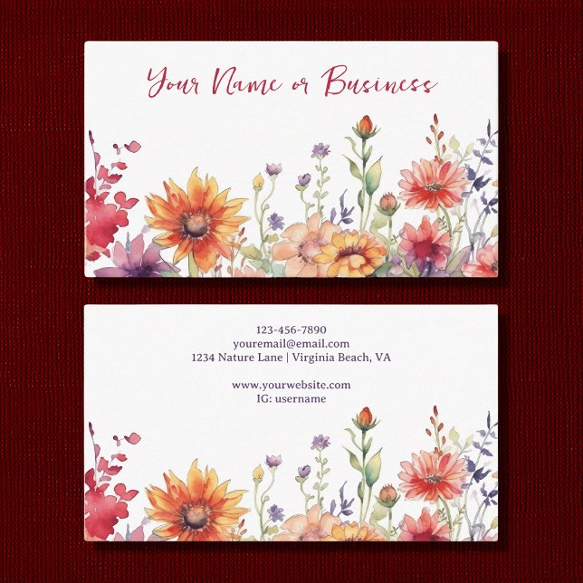 Colourful Wildflowers Vibrant Flower Garden Floral Business Card (Front and Back - Colorful Wildflowers Vibrant Flower Garden Floral Business Card)