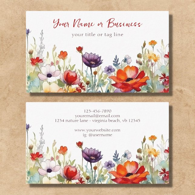 Colourful Wildflowers Vibrant Flower Garden Floral Business Card (Front and Back - Colorful Wildflowers Vibrant Flower Garden Floral Business Card)