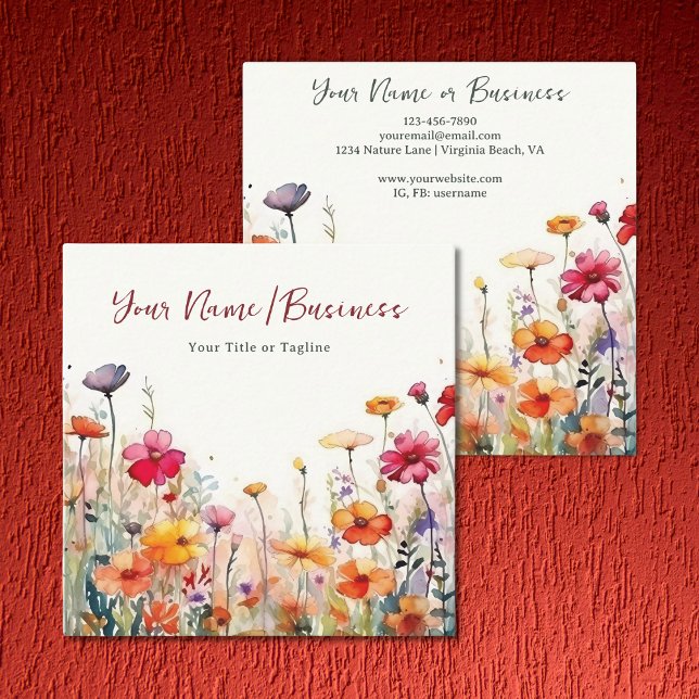 Colourful Wildflowers Vibrant Flower Garden Floral Square Business Card (Front and Back - Colorful Wildflowers Vibrant Flower Garden Floral Square Business Card)