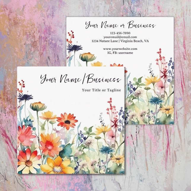 Colourful Wildflowers Vibrant Flower Garden Floral Square Business Card (Front and Back - Colorful Wildflowers Vibrant Flower Garden Floral Square Business Card)
