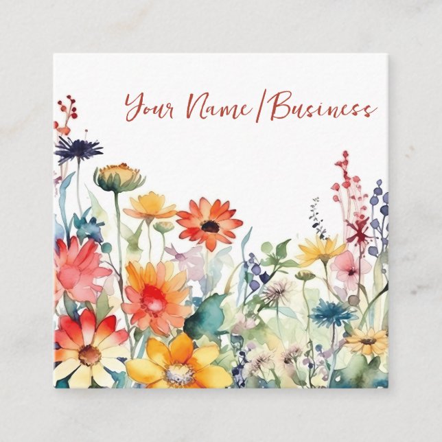Colourful Wildflowers Vibrant Flower Garden Floral Square Business Card (Front)