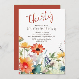 Colourful Wildflowers Vibrant Flowers 30th Birthda Invitation