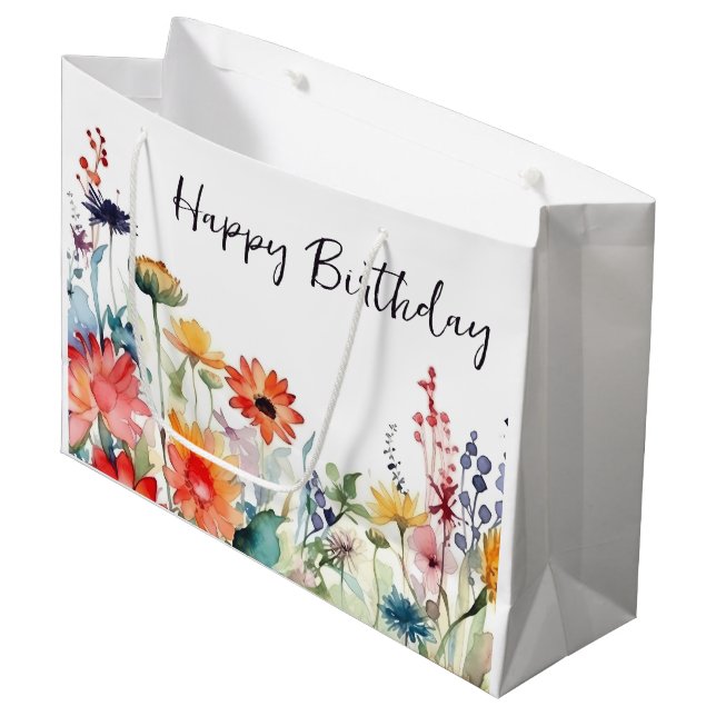Colourful Wildflowers Vibrant Flowers Birthday Large Gift Bag (Front Angled)