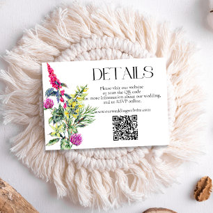 Colourful Wildflowers Wedding Details QR Code Enclosure Card