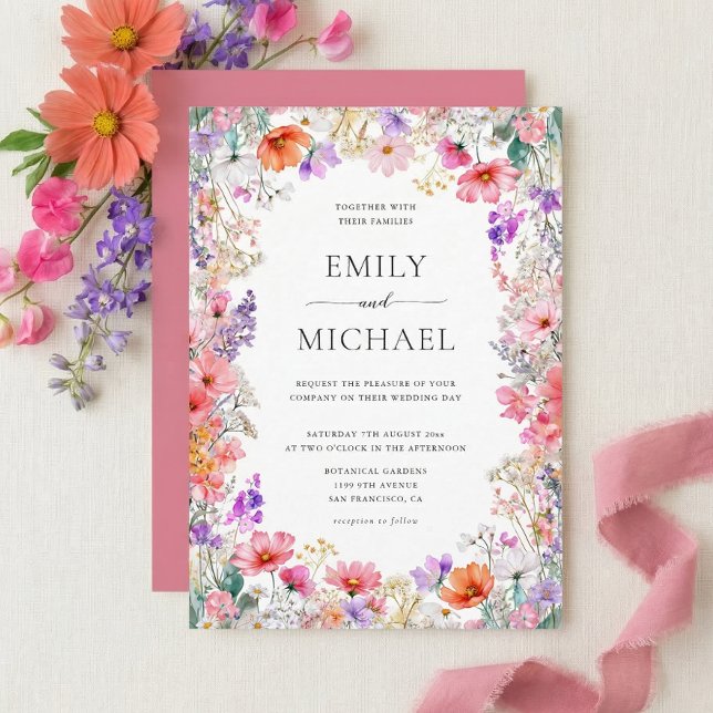 Colourful Wildflowers Wedding Invitation (Creator Uploaded)