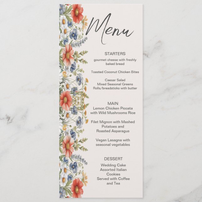 Colourful Wildflowers Wedding Menu (Front)