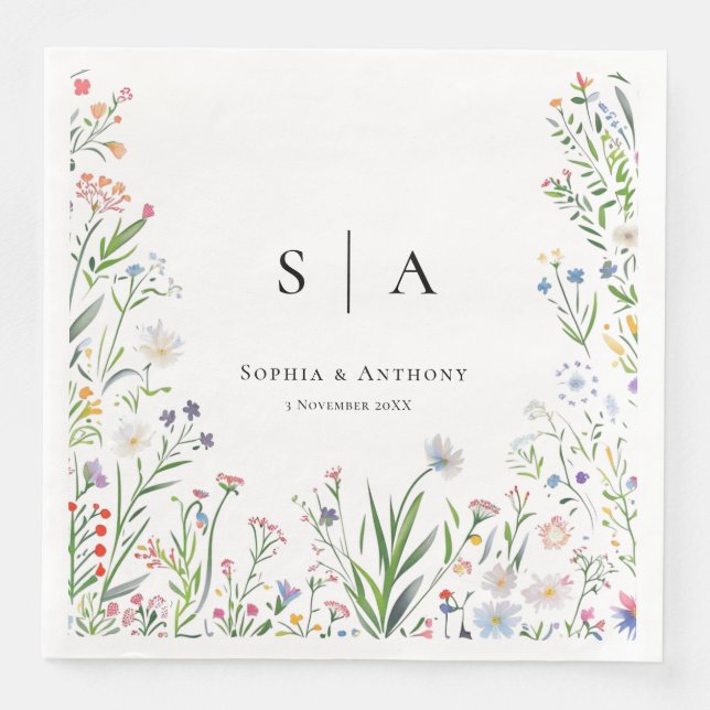 Colourful Wildflowers Wedding Napkins (Front)