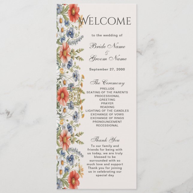 Colourful Wildflowers Wedding Program (Front)