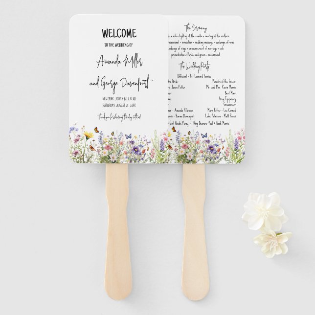 Colourful Wildflowers wedding program fan (Front and Back)