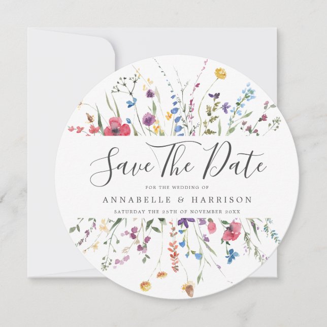 Colourful Wildflowers Wedding Save The Date (Front)
