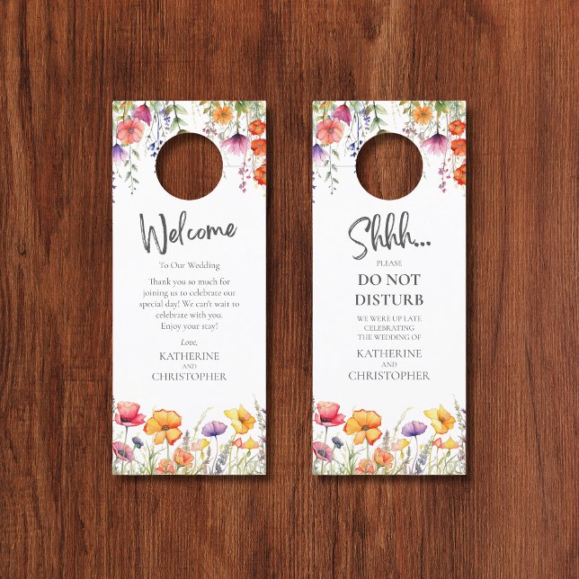 Colourful Wildflowers Wedding Shhh Do Not Disturb Door Hanger (Colorful Wildflowers Wedding Shhh Do Not Disturb Welcome Door Hanger with Couple Names, Date.)