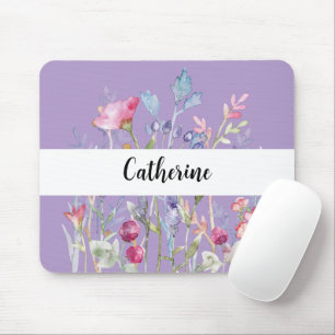 Colourful Wildflowers with Name Pale Purple Mouse Pad