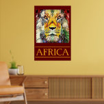 Colourful Wildlife Lion Pop Art Africa Travel Poster<br><div class="desc">See Africa is the theme here, with the king of beasts, a beautiful regal African lion portrait done in a creative and colourful pop art style on a dark red background and the country name underneath in matching gold all caps font. This is perfect wall candy for offices, hotels or...</div>
