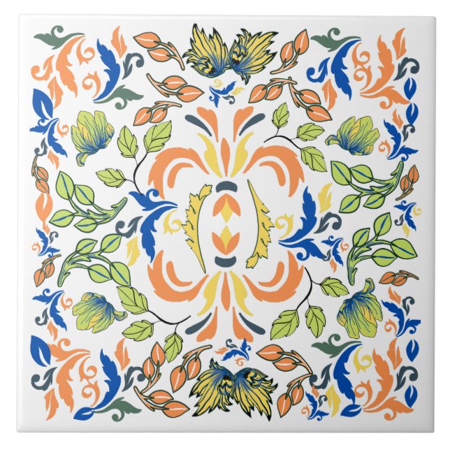Colourful William Morris flowers and leaves green Ceramic Tile (Front)