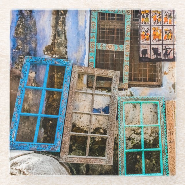 Colourful window frames glass coaster (Front)