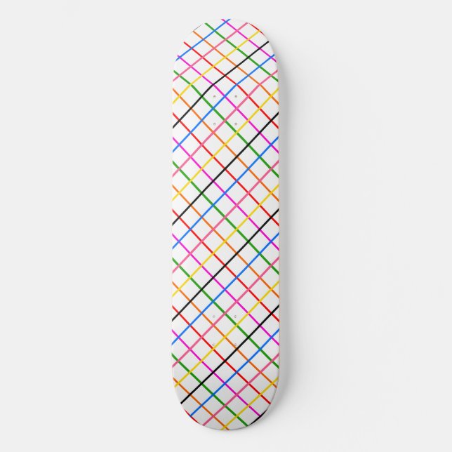  Colourful Windowpane Grid Design White  Skateboard (Front)