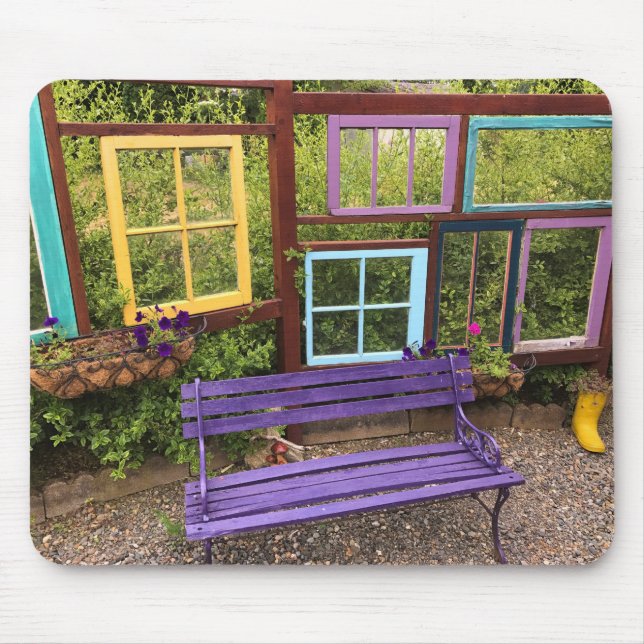 Colourful Windows & Bench Garden Decor Mouse Pad (Front)