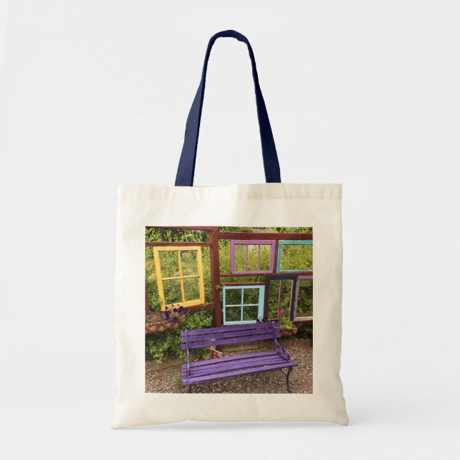 Colourful Windows & Bench Garden Decor Tote Bag (Front)