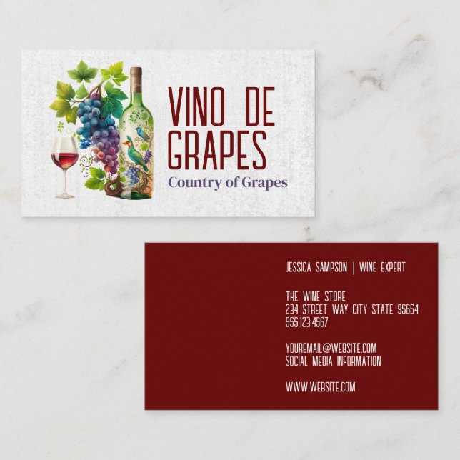 Colourful Wine Bottle and Grapes Business Card (Front/Back)