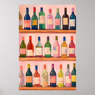 Colourful Wine Collection Poster, Modern Bar Cart Poster