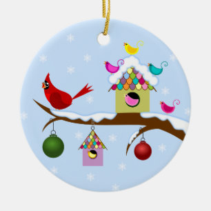 Colourful Winter Birds Round Ornament