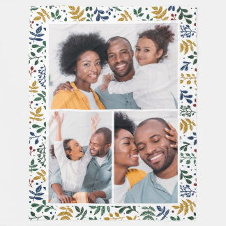 Colourful Winter Botanical Three Photo Collage Fleece Blanket
