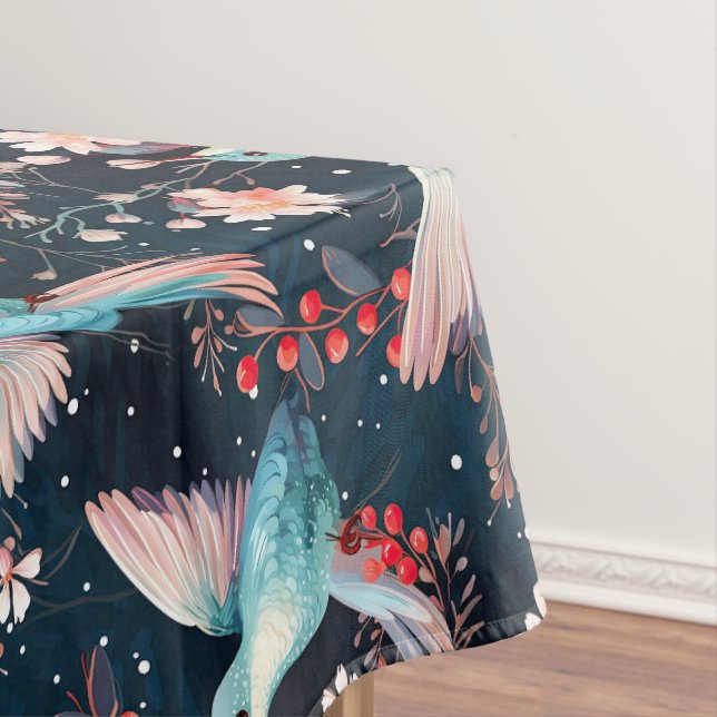 Colourful Winter Hummingbirds & Flowers Pattern Tablecloth (In Situ)