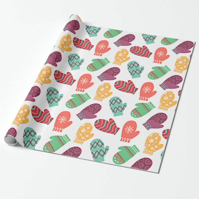 Colourful Winter Mittens Wrapping Paper (Unrolled)