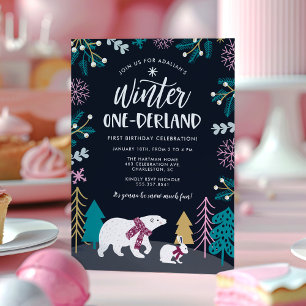 Colourful Winter ONEderland Birthday Invitation