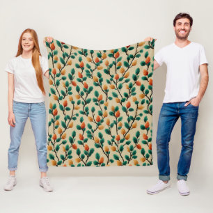 Colourful Winter Pinecone Branches Fleece Blanket