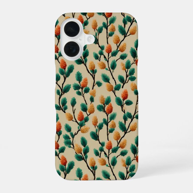 Colourful Winter Pinecone Branches iPhone 16 Case (Back)