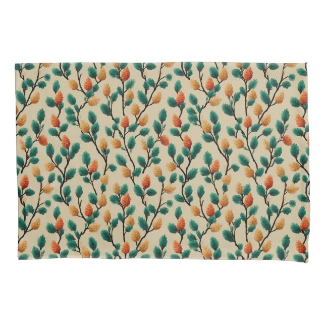 Colourful Winter Pinecone Branches Pillowcase (Front)