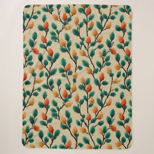 Colourful Winter Pinecone Branches Sherpa Blanket (Front)