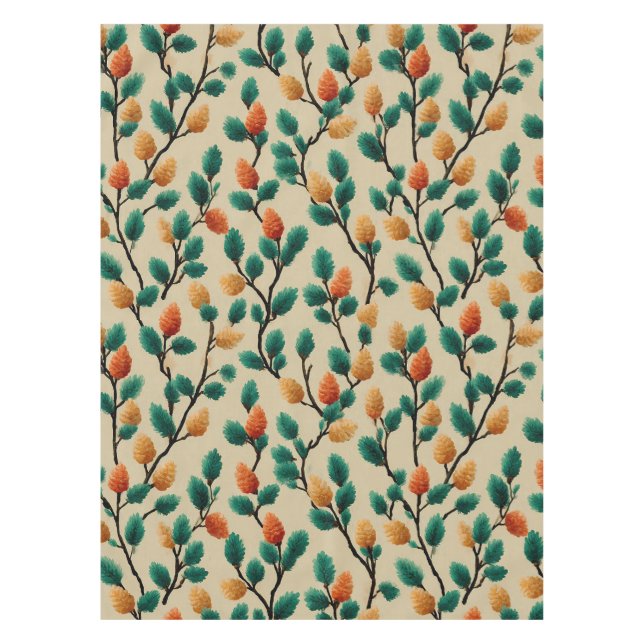 Colourful Winter Pinecone Branches Tablecloth (Front)