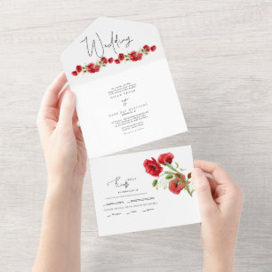 Colourful Winter Red Floral Wedding All In One Invitation