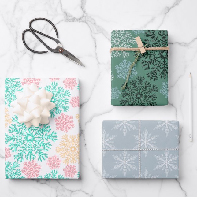 Colourful Winter Snowflake Collection Wrapping Paper Sheet (Front)