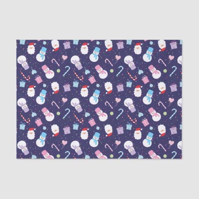 Colourful Winter Snowman Christmas Santa Pattern Tissue Paper (Front)