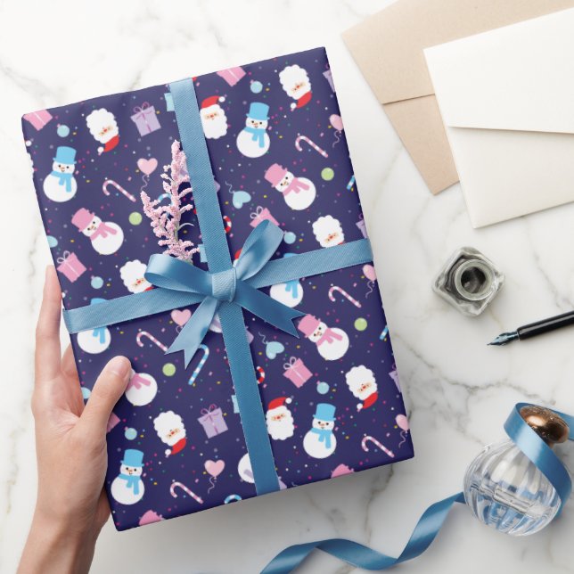 Colourful Winter Snowman Christmas Santa Pattern Wrapping Paper (Gifting)