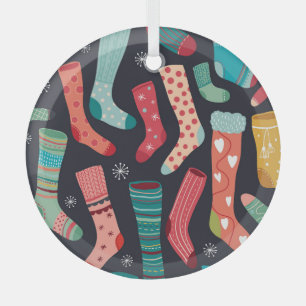 Colourful winter socks, seamless pattern. glass tree decoration