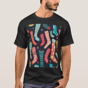 Colourful winter socks, seamless pattern. T-Shirt