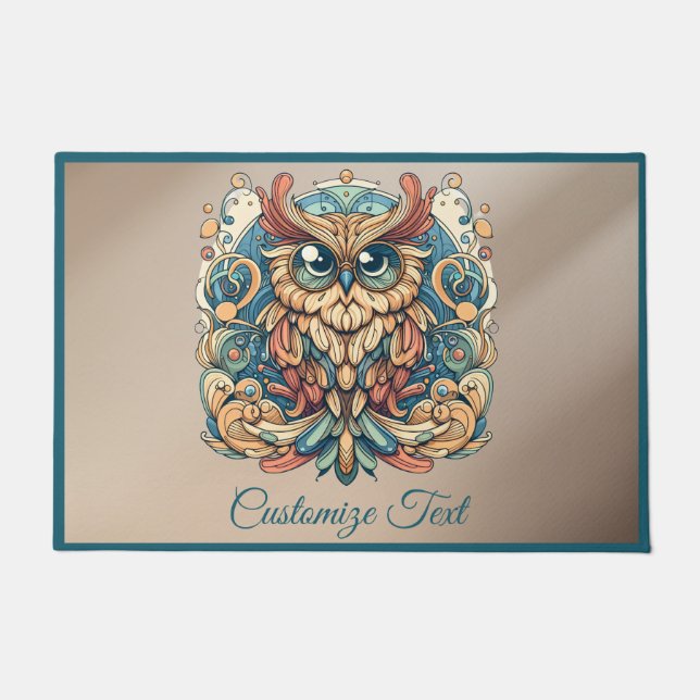 Colourful Wise Owl Personalised Housewarming Gift Doormat (Front)