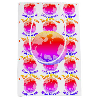 Colourful Witch Riding Horse Medium Gift Bag