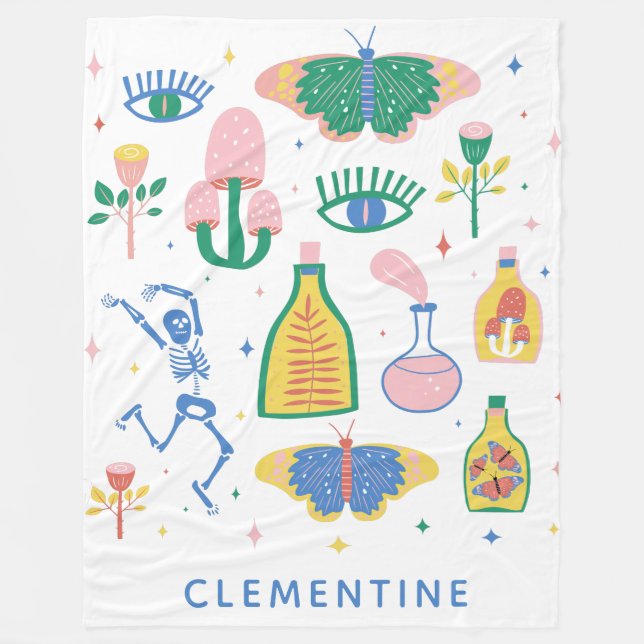 Colourful Witchy Magic Potions Personalised Name Fleece Blanket (Front)