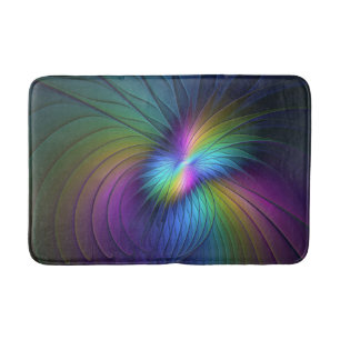 Colourful With Blue Modern Abstract Fractal Art Bath Mat